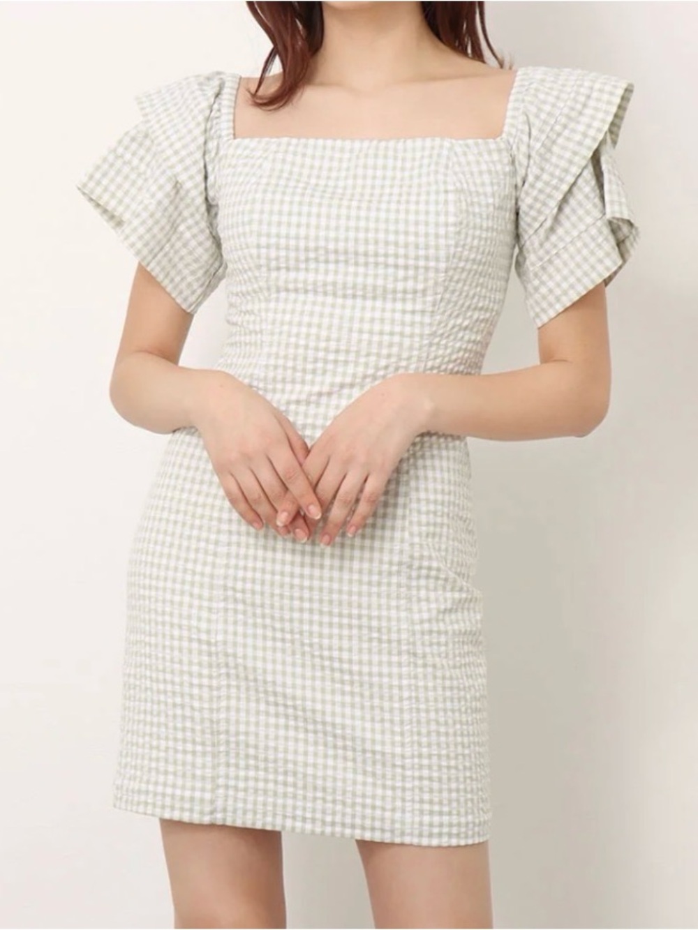 GUESS Off-Shoulder Ruffle-Sleeve Lana Mini Dress in Light Green Size Medium